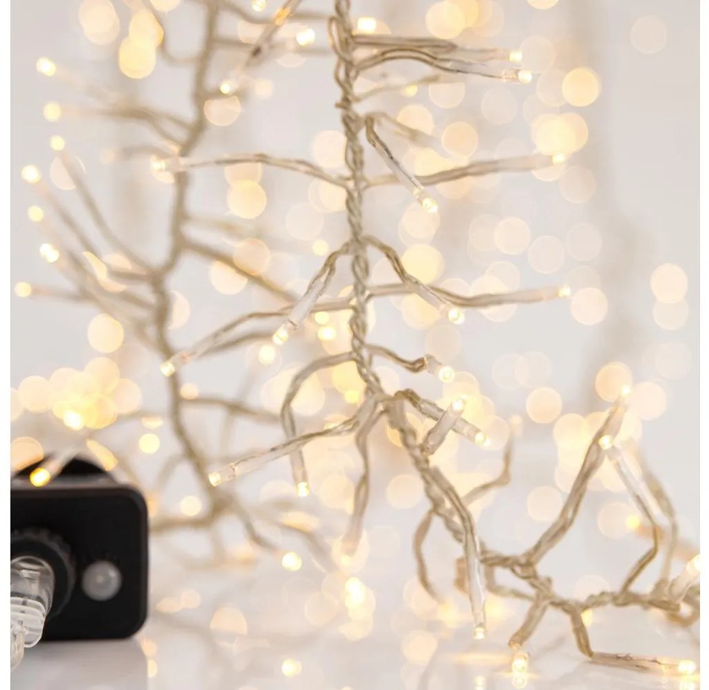 Catena luminosa natalizia LED da esterno CLUSTER, 768 LED, 8 funzioni, 10 m, IP44, bianco caldo