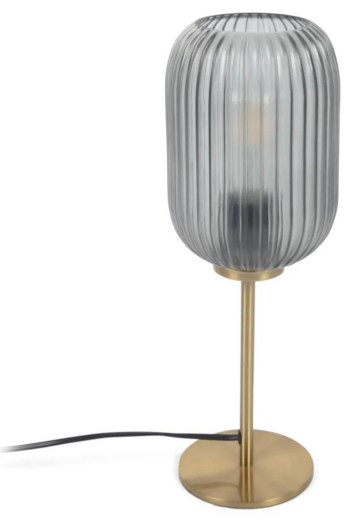 Kave Home - Lampada da tavolo Hestia in metallo con finitura in ottone e cristallo grigio