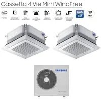 Climatizzatore Condizionatore Samsung Dual Split Inverter Cassetta 4 Vie Mini Windfree 12+12 con AJ068TXJ3KG/EU R-32 12000+12000 Wi-Fi Optional con Griglia Inclusa