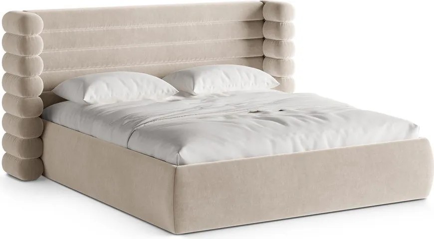 Letto matrimoniale imbottito beige con contenitore con rete inclusa 160x200 cm Mount – Micadoni