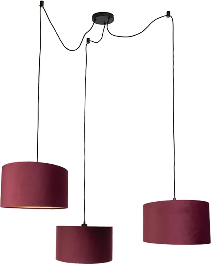 Lampada a sospensione nera con paralume rosso e interno dorato 35cm 3 luci - Cava