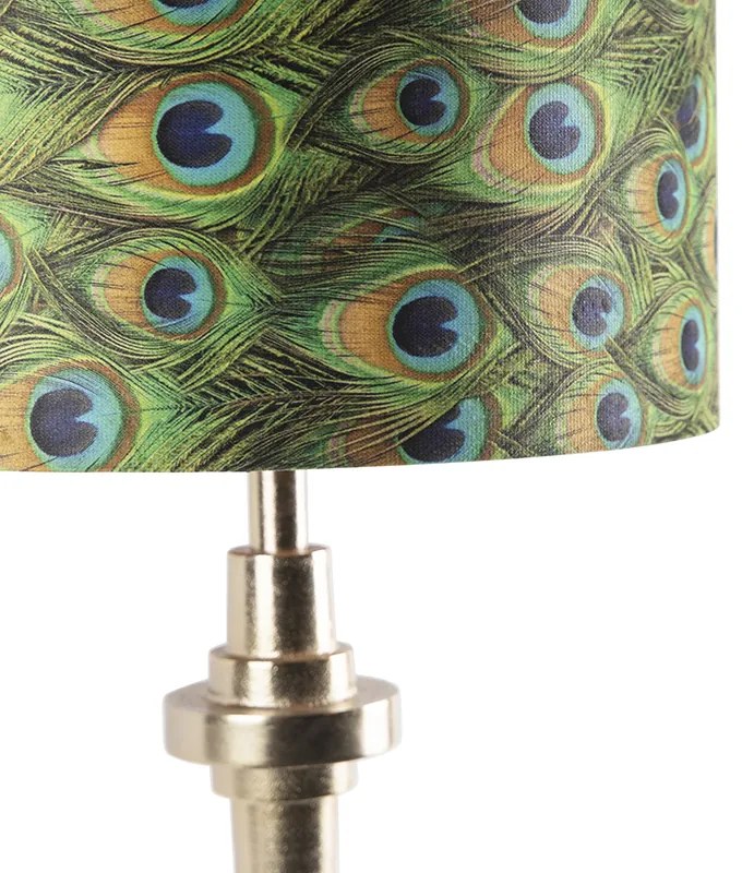 Lampada da tavolo Art Déco con paralume in velluto dorato a motivo pavone 40 cm - Diverso