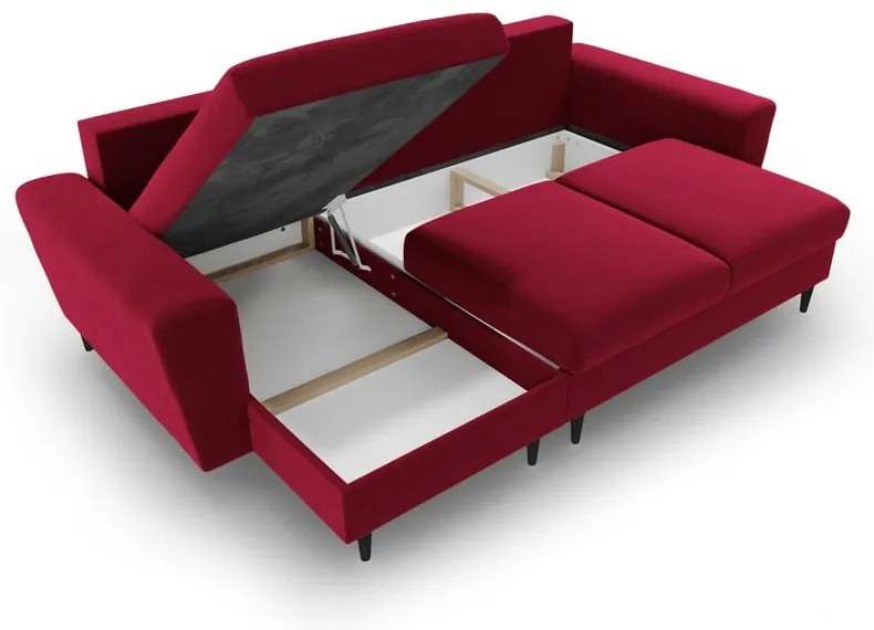 Divano angolare rosso allungabile e con contenitore con rivestimento in velluto Kyoto – Cosmopolitan Design