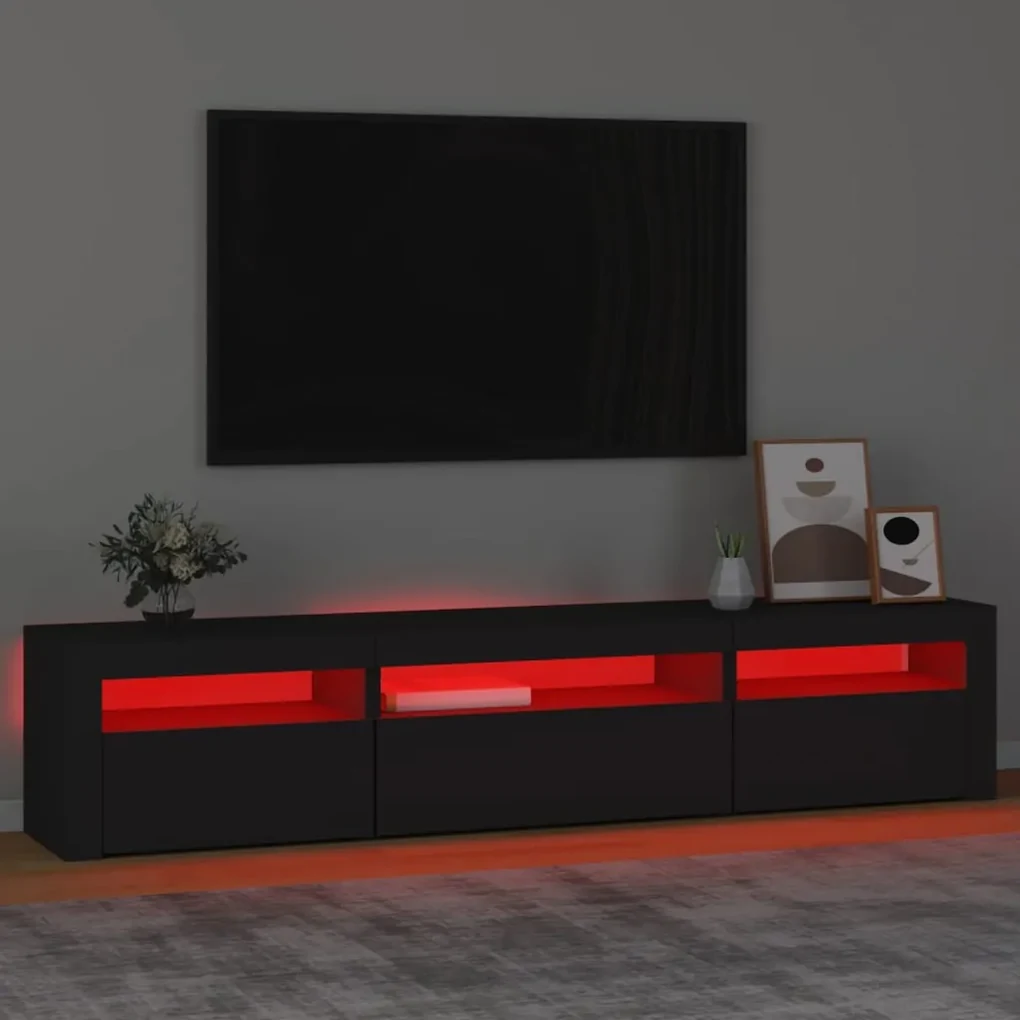 Mobile porta tv con luci led nero 195x35x40 cm