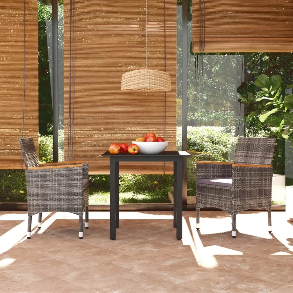 Set Da Pranzo Per Giardino 3 Pz Con Cuscini Polyrattan Grigio /