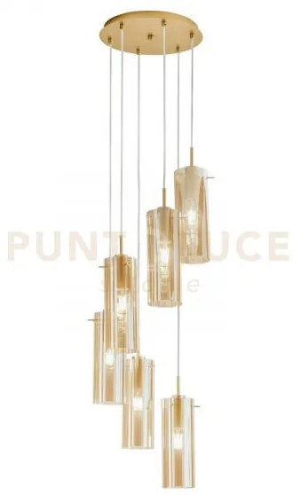 Lampadario a sospensione magic oro e ambra 6 luci attacco e27 35x35...