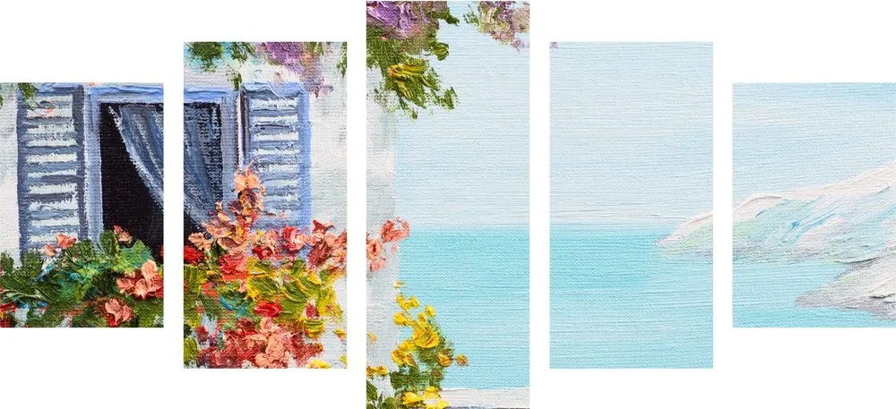 Quadri 5 pezzi – Casetta e vista sul mare