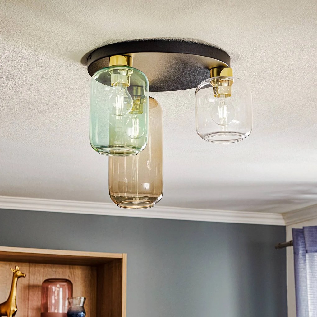 TK Lighting Plafoniera Marco Green, a 3 luci trasparente/verde/marrone