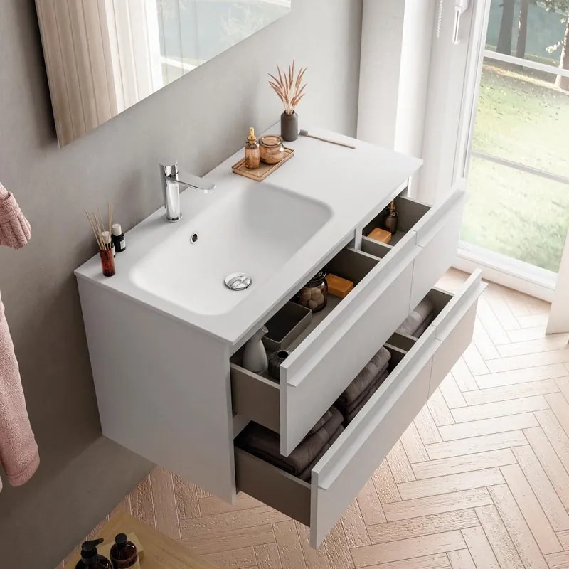 Mobile sottolavabo e lavabo Linea bianco opaco in truciolare L 90 x H 55 x P 46 cm 4 cassetti