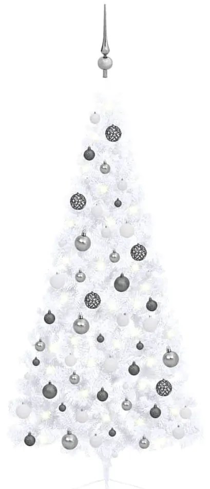 Albero Di Natale A Metà Preilluminato Con Palline Bianco 180 Cm /