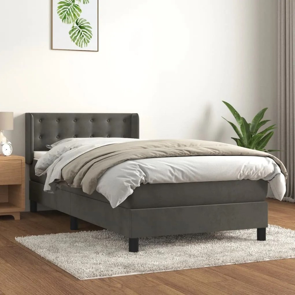 Giroletto A Molle Con Materasso Grigio Scuro 100x200 Cm Velluto /
