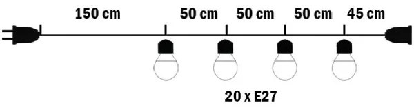 Catena decorativa da esterno MIMOSA 20xE27/1,3W/230V IP44 10m