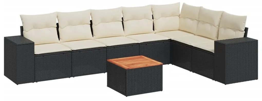 Set divani da giardino con cuscini 8 pz nero in polyrattan