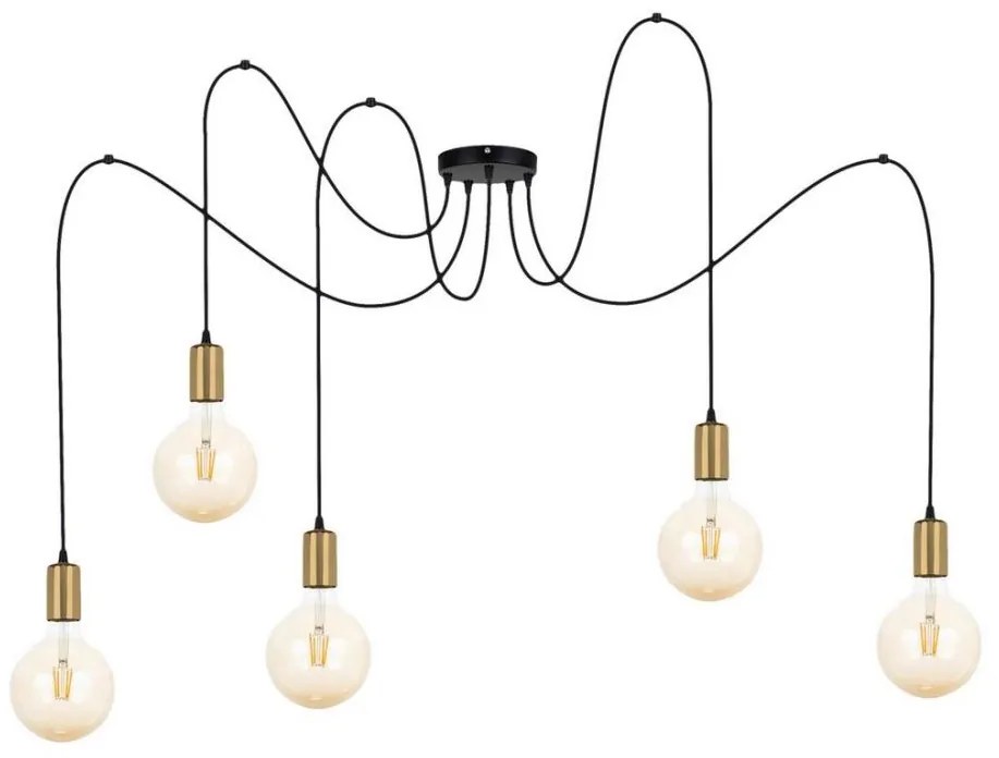 Lampadario a sospensione con filo MIROS 5xE27/60W/230V ragno nero/oro