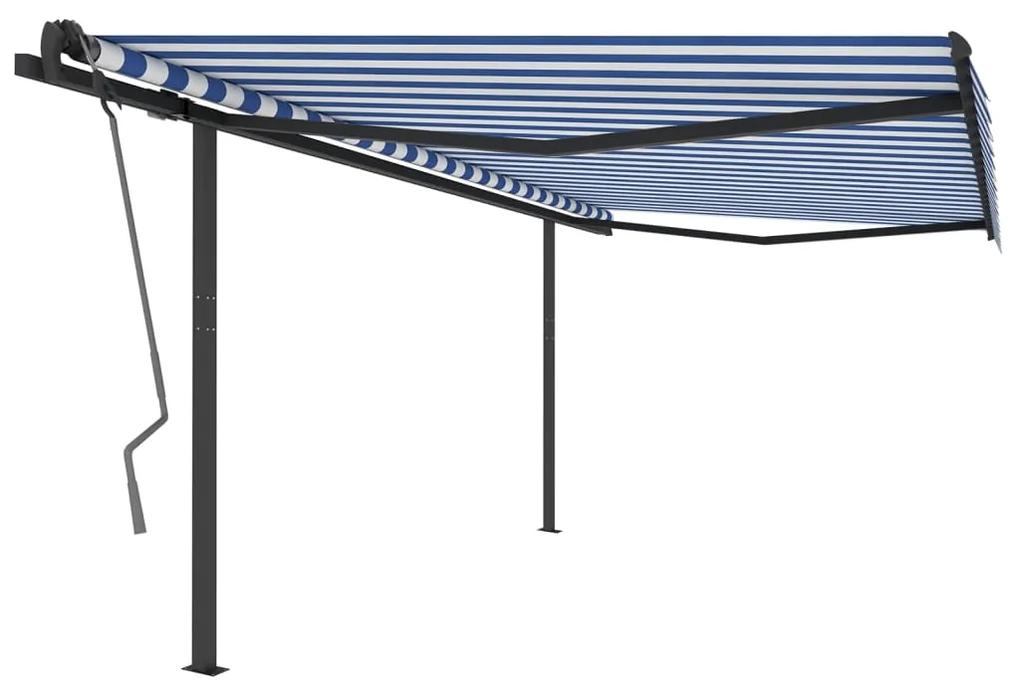 Tenda da Sole Retrattile Manuale con Pali 4x3 m Blu e Bianca
