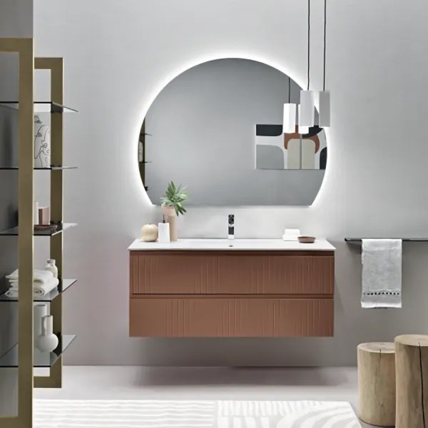 Mobile da bagno sospeso moderno con base 120 ARTICO con 2 cassetti e lavabo RUGGINE