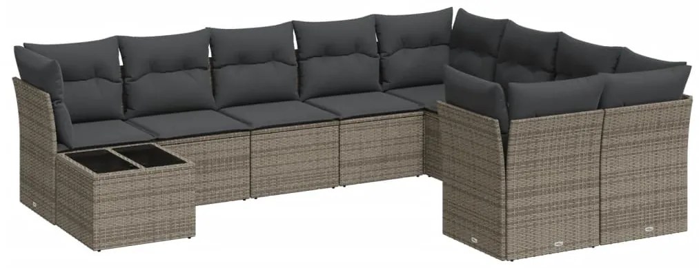 Set Divano da Giardino 10 pz con Cuscini Grigio in Polyrattan