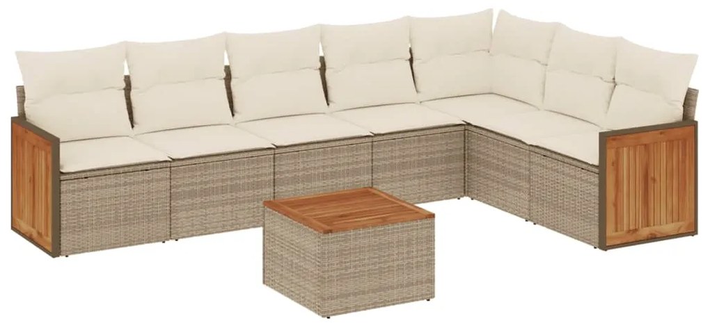 Set divano da giardino 8 pz con cuscini beige in polyrattan