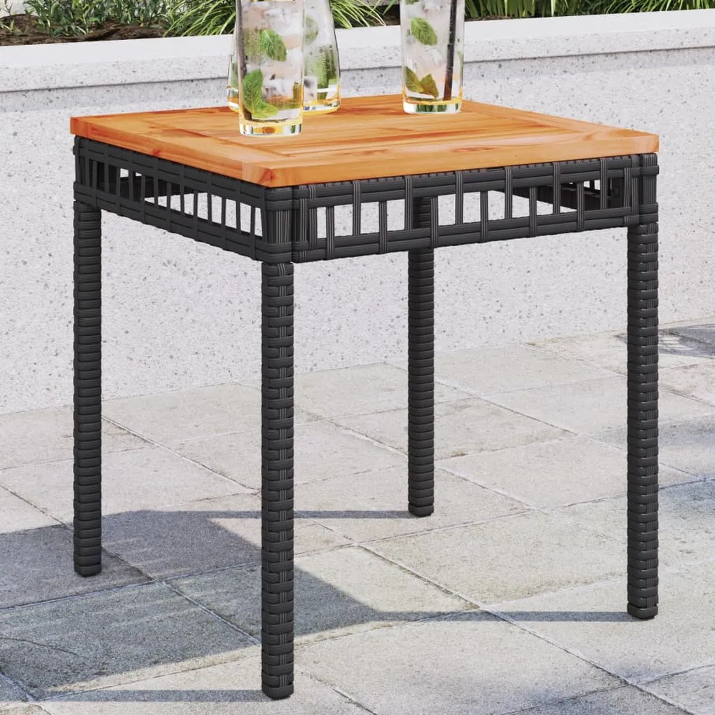 Tavolo da giardino nero 38x38x42cm in polyrattan e legno acacia