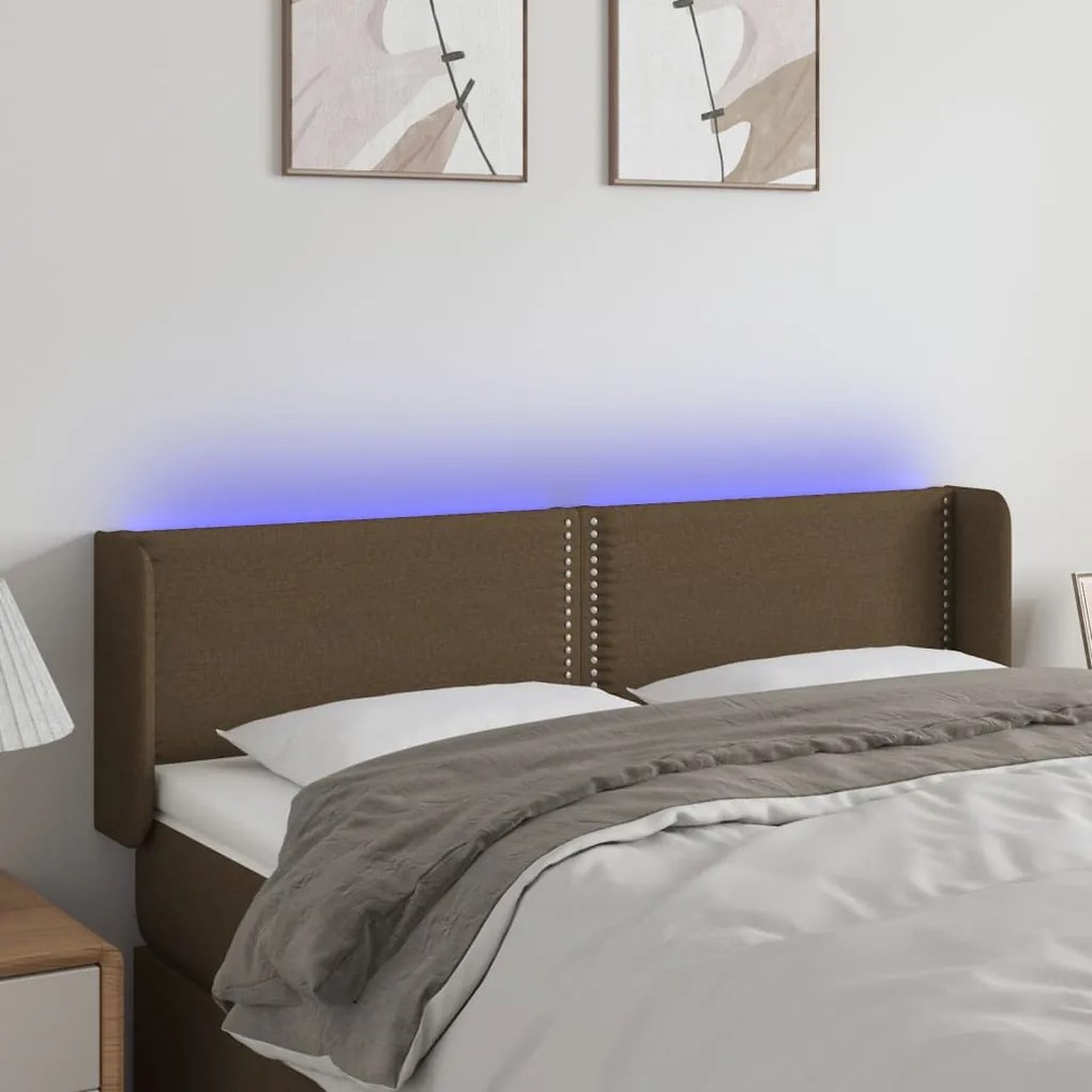 Testiera A Led Marrone Scuro 147x16x78/88 Cm İn Tessuto /