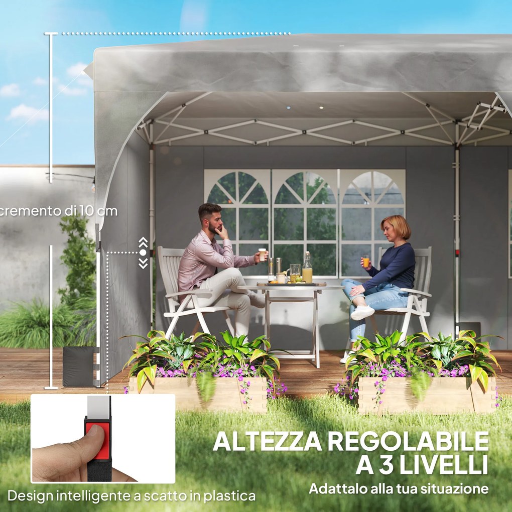 Gazebo Pieghevole 3x6 m con Pareti e Altezza Regolabile Protezione UV 50+ Grigio Chiaro...