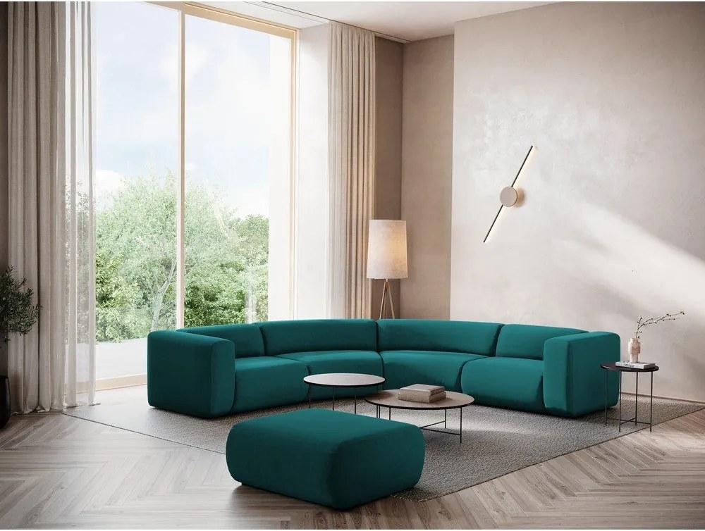Divano angolare turchese con rivestimento in velluto Ekahi – Makamii