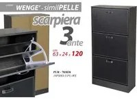 Scarpiera moderna grigia 3 ribalte ecopelle cm 63 x 24 x 120 h slim