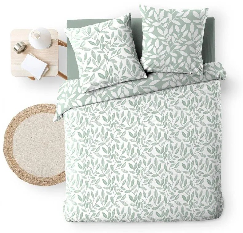Set copripiumino e federa bianco/verde in microfibra per letto matrimoniale ed esteso 240x220 cm Sequoia – douceur d'intérieur