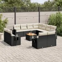 Set Divani da Giardino 12 pz con Cuscini Nero in Polyrattan 3224824