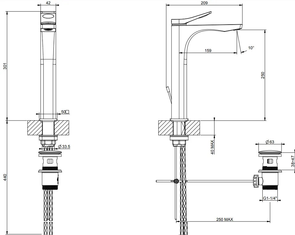 Miscelatore lavabo alto con scarico cromo Rilievo 59009 Gessi