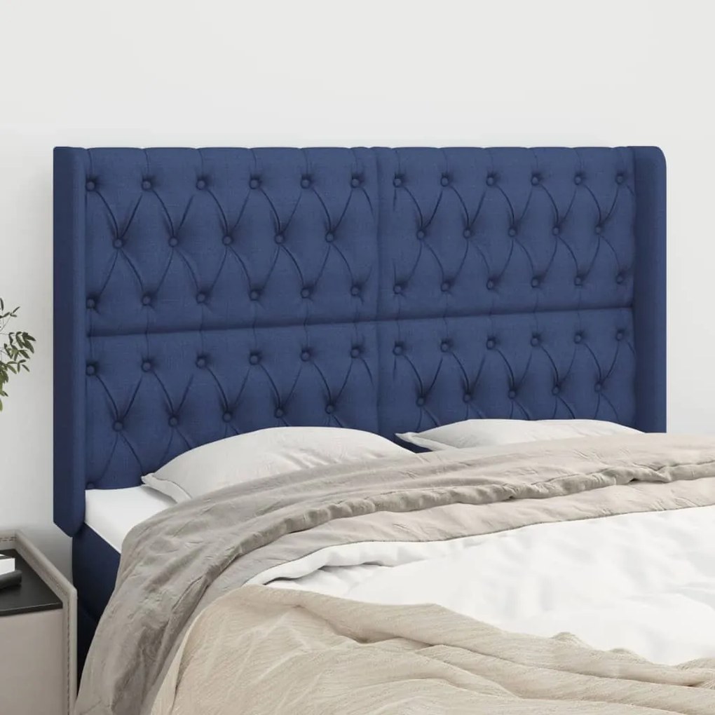 Testiera Ad Orecchio Blu 163x16x118/128 Cm İn Tessuto /