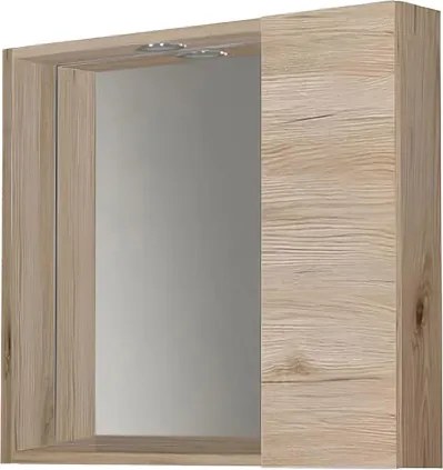 Specchiera bagno 60 cm 1 anta liscia e luce LED Quercia Naturale