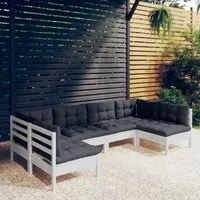 Set Divani da Giardino 6 pz con Cuscini Bianchi Legno di Pinocod mxl 97532