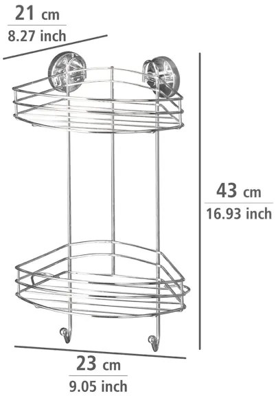 WENKO 20885100-Mensola angolare VACUUM-LOC rotonda in acciaio 24,5x41 cm finitura cromata lucida