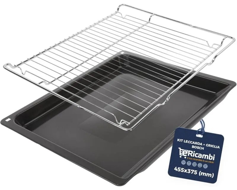 Kit Leccarda con Griglia in Acciaio per Forno Bosch Siemens Neff, Dimensioni: 45,5x37,5 cm, Bundle Essential, Compatibile con oltre 1500 Modelli