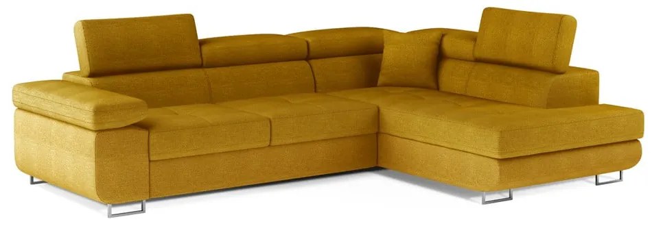 Divano angolare giallo allungabile/con contenitore (con penisola a destra/a L) Anton – ELTAP