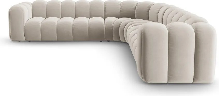 Divano angolare componibile color crema con rivestimento in velluto Lupine – Micadoni