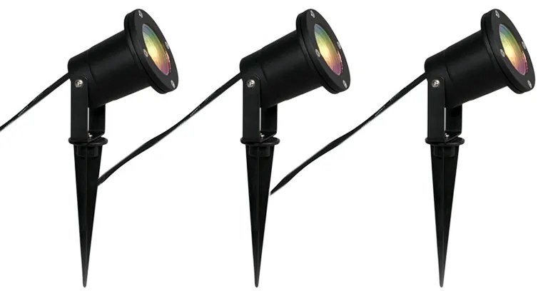 Set di 3 faretti da giardino smart neri con cavo e spina 230cm IP65 - Basic