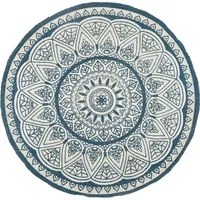 Tappeto tappetino Canapa Blu 120 cm Rotondo Intrecciato a Mano Oriental Boho