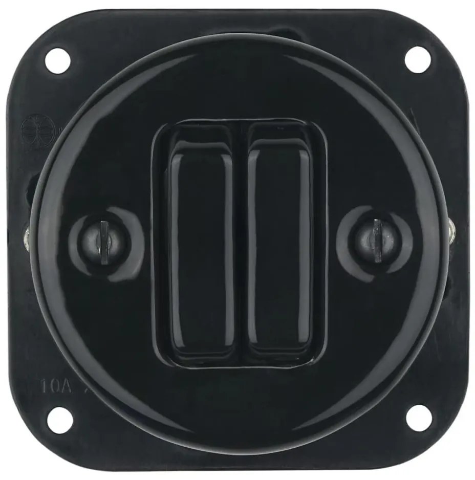 Bohemia-Design - Interruttore doppio in porcellana stile retrò senza cornice n. 5 nero