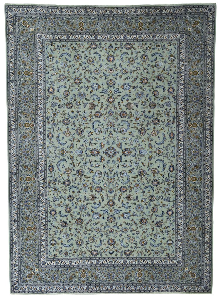 Kashan Tappeto 300 x 420 Verde (Iran) Annodato A Mano