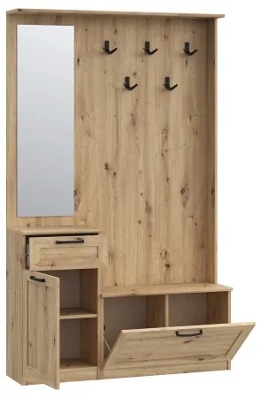 Parete attrezzata per ingresso con specchio KAVI, finitura rovere artisan