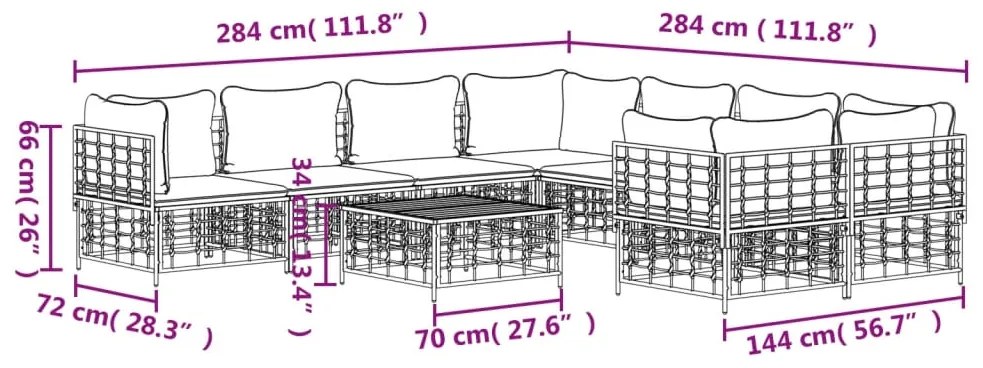 Set Divani da Giardino 9 pz con Cuscini Antracite in Polyrattan