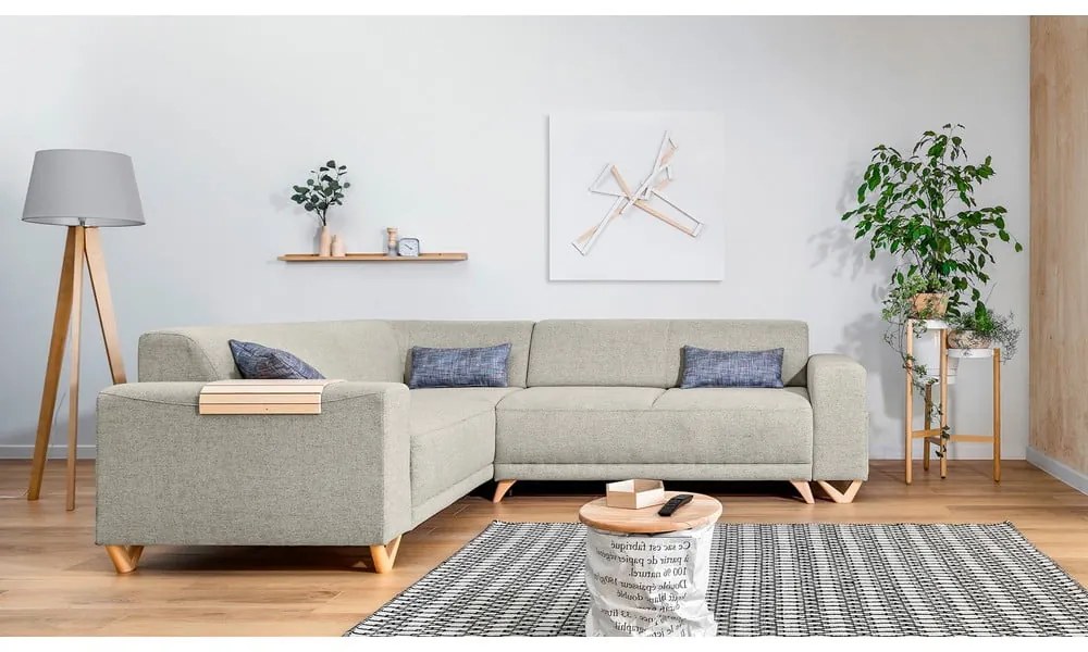 Divano angolare beige allungabile e con contenitore (con penisola a sinistra/a L) Classy Sophie – Miuform