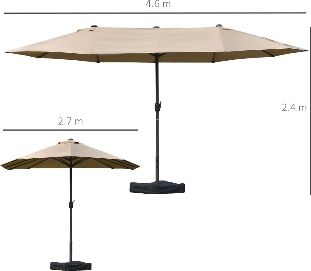 Ombrellone da Giardino Doppio 4,6x2,7m in Acciaio e Poliestere Cachi...