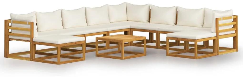 Set divani da giardino 11 pz con cuscini crema in legno acacia