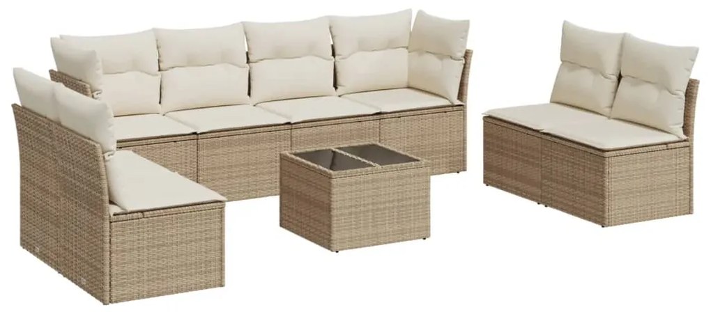 Set divano da giardino 9 pz con cuscini beige in polyrattan