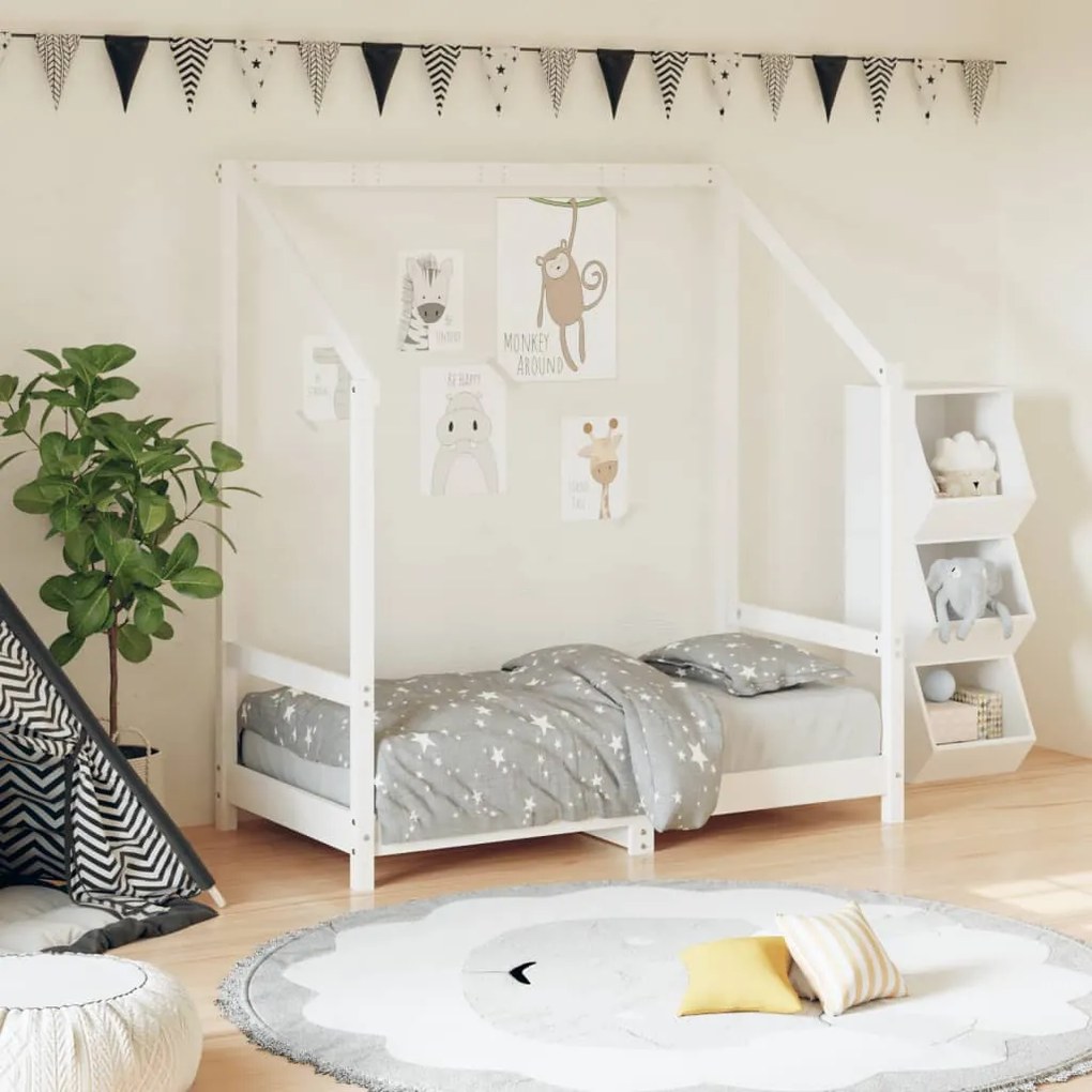 Giroletto Per Bambini Bianco 70x140cm İn Legno Massello Di Pino /