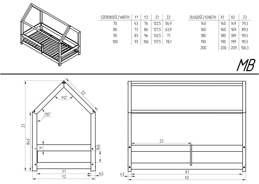 Letto per bambini in legno di pino 120x200 cm Mila MB - Adeko