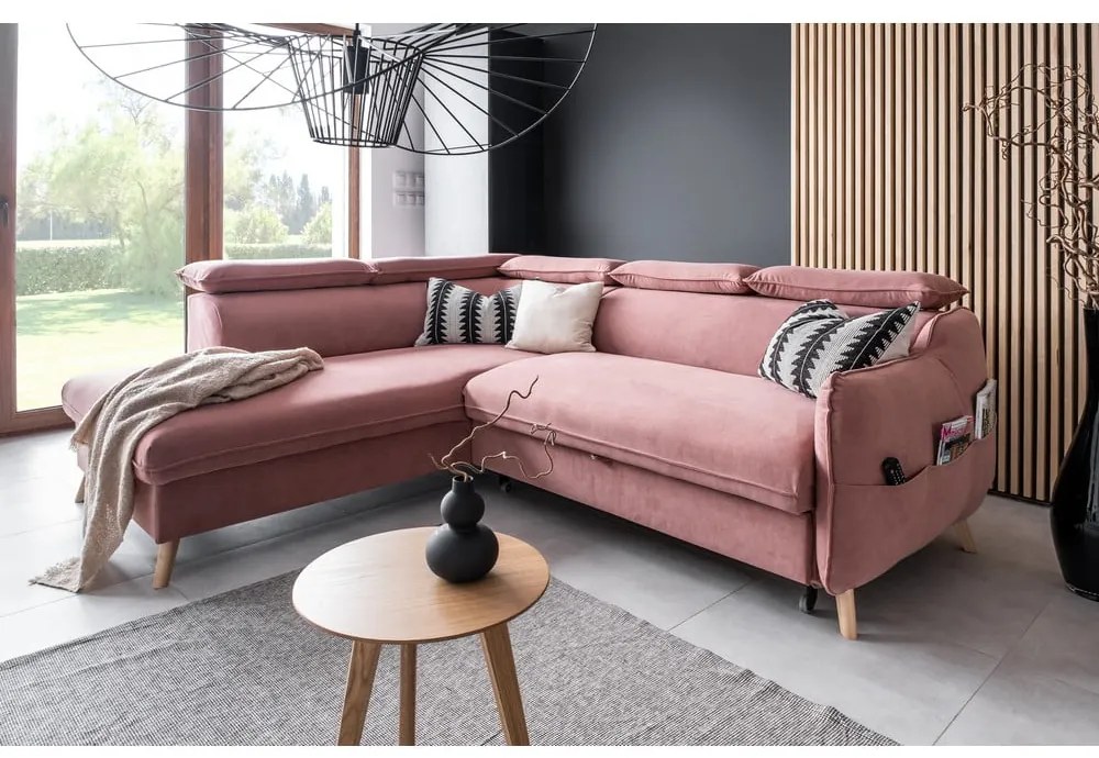 Divano letto angolare in velluto rosa chiaro (angolo sinistro) Sweet Harmony - Miuform